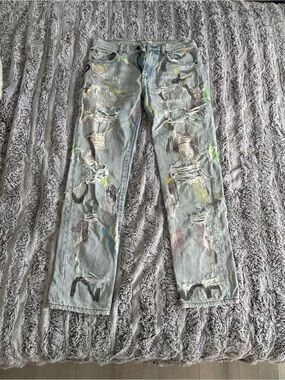 Paint-Accent Light Blue Straight Men's Jeans